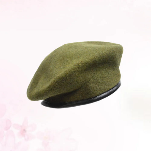 Unisex Wool Beret Hat Army Green Adjustable Spring Autumn
