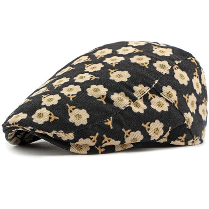Men Women Retro Floral Artist Painter Beret Hat Adjustable