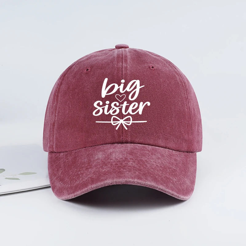 "Big Sister" Print Washed Baseball Cap