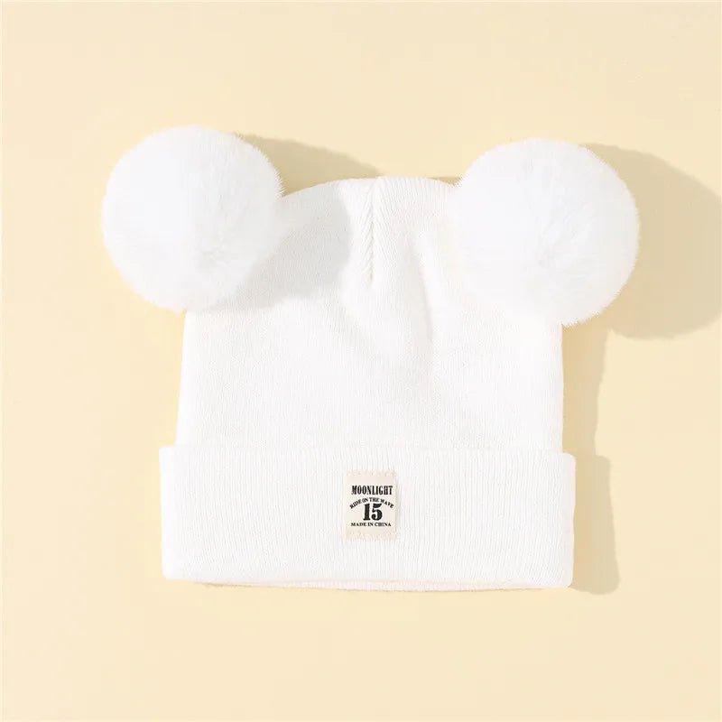 Autumn Winter Baby Warm Knitted Hats With Pom Kids Knit Beanie Hat Solid Color Children Hat