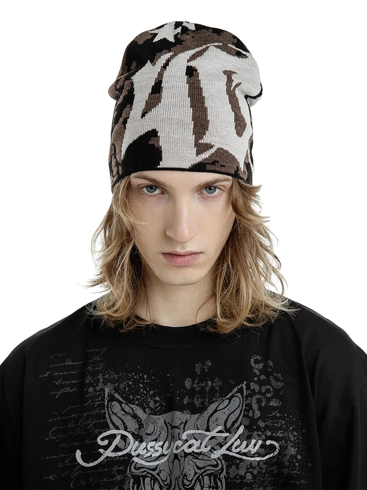 Women Beanie Pussycat Luv Jacquard Korean Winter Warm Knit Vintage Y2k Hats
