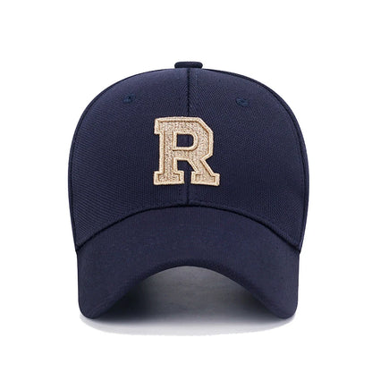 New High Quality R Letter  Gold Thread 3D Embroidery Adjustable Elastic Pineapple Cloth Baseball Cap Sun Hat