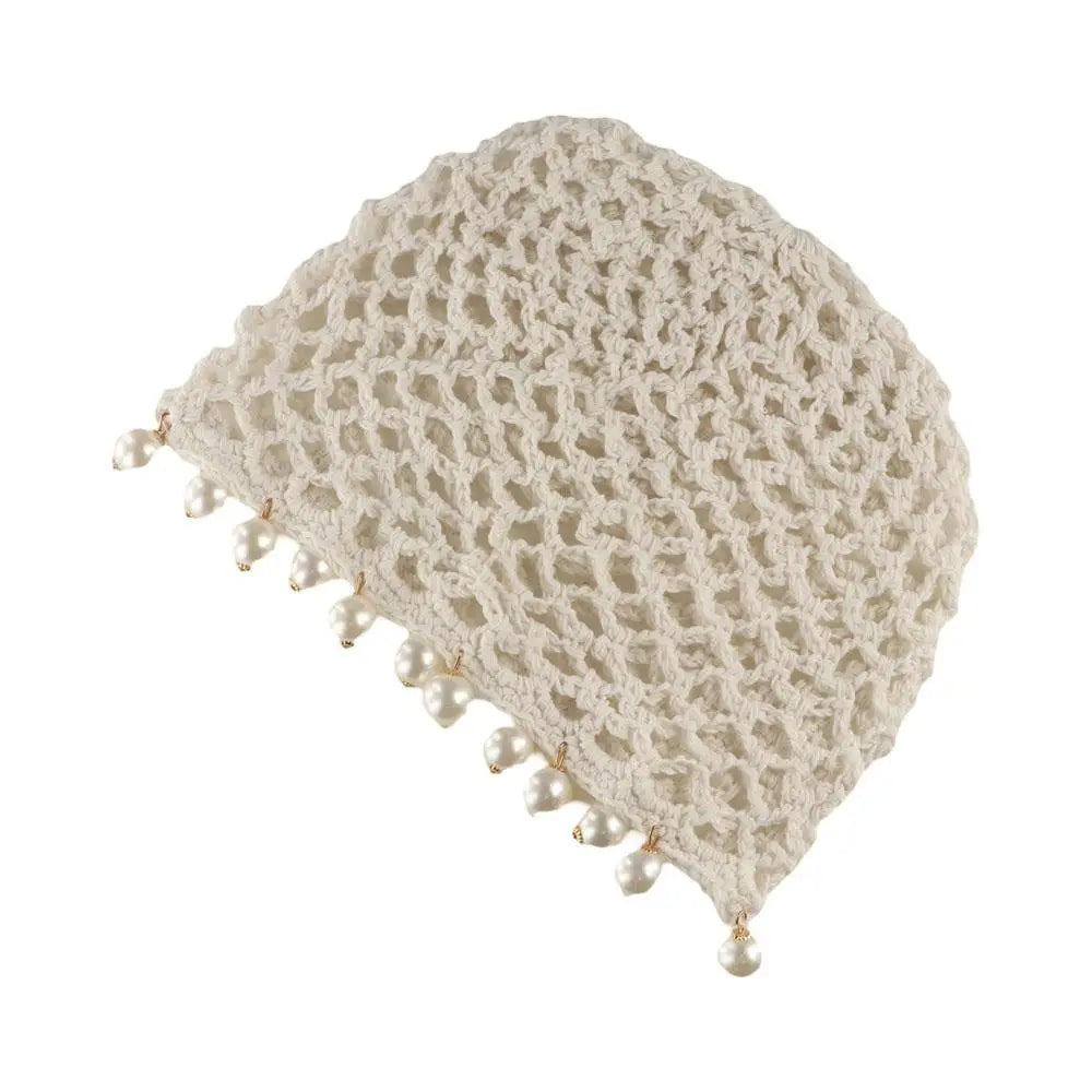 Fashion Round Beads Knitted Hat Crochet Pearl Fringed Woven For Women