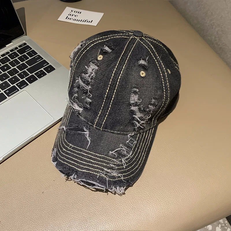 Washed Denim Baseball Cap Women Men