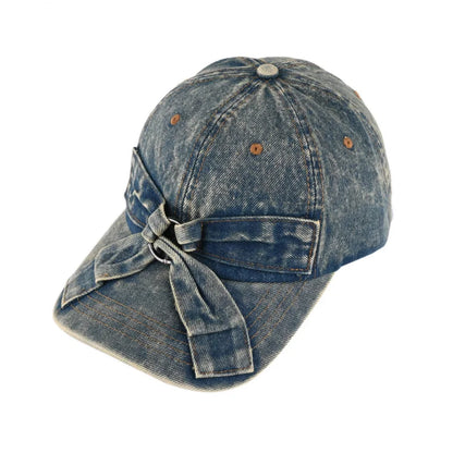 Bowknot Washed Denim Baseball Cap