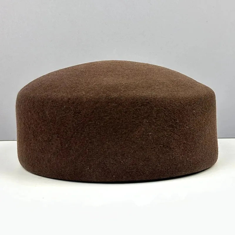 Women Wool Felt Berets Hat Vintage Hard Top Concave Top Fedoras Hats