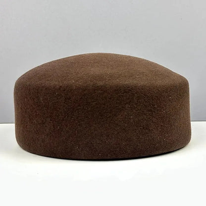 Women Wool Felt Berets Hat Vintage Hard Top Concave Top Fedoras Hats