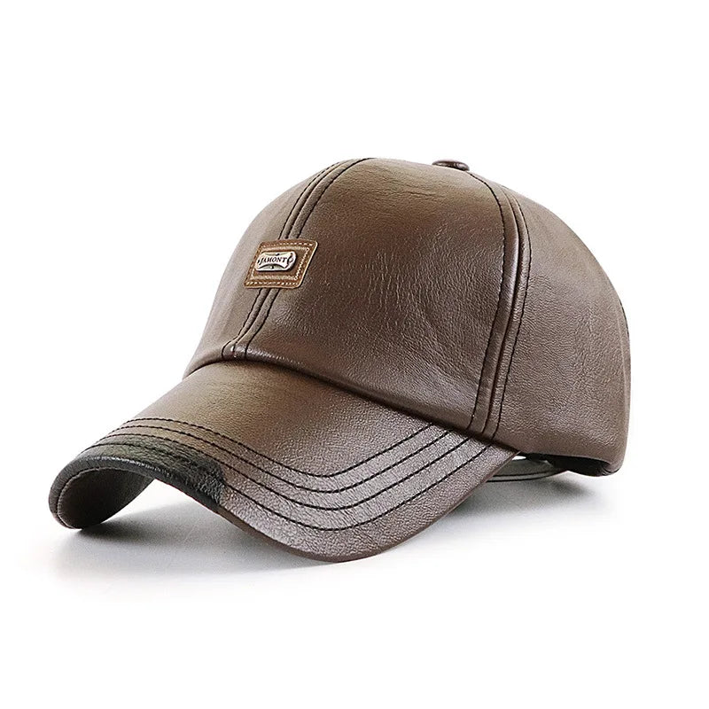 Premium Quality PU Men Winter Baseball Cap  Leather Warm Thermal Hat