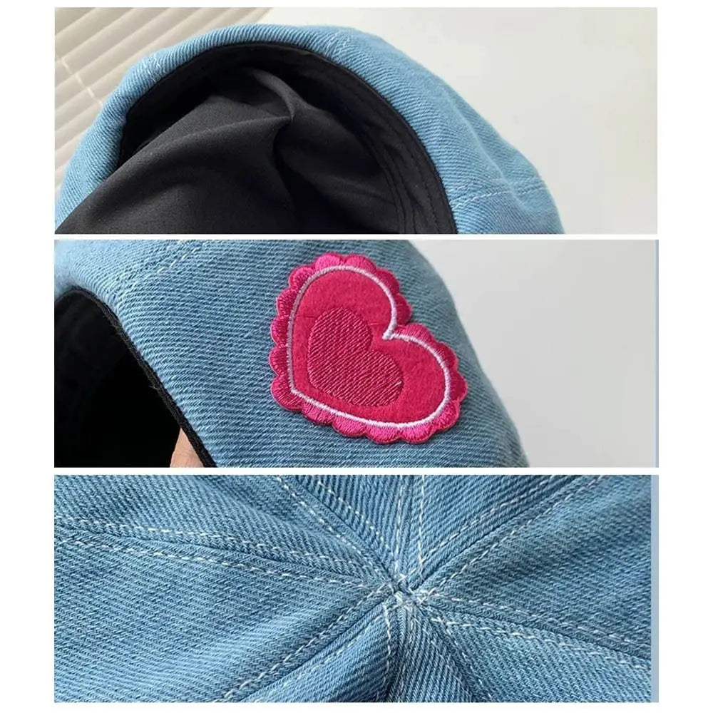Casual Denim Berets Hat Cherry Sweet Artist Berets Adjustable