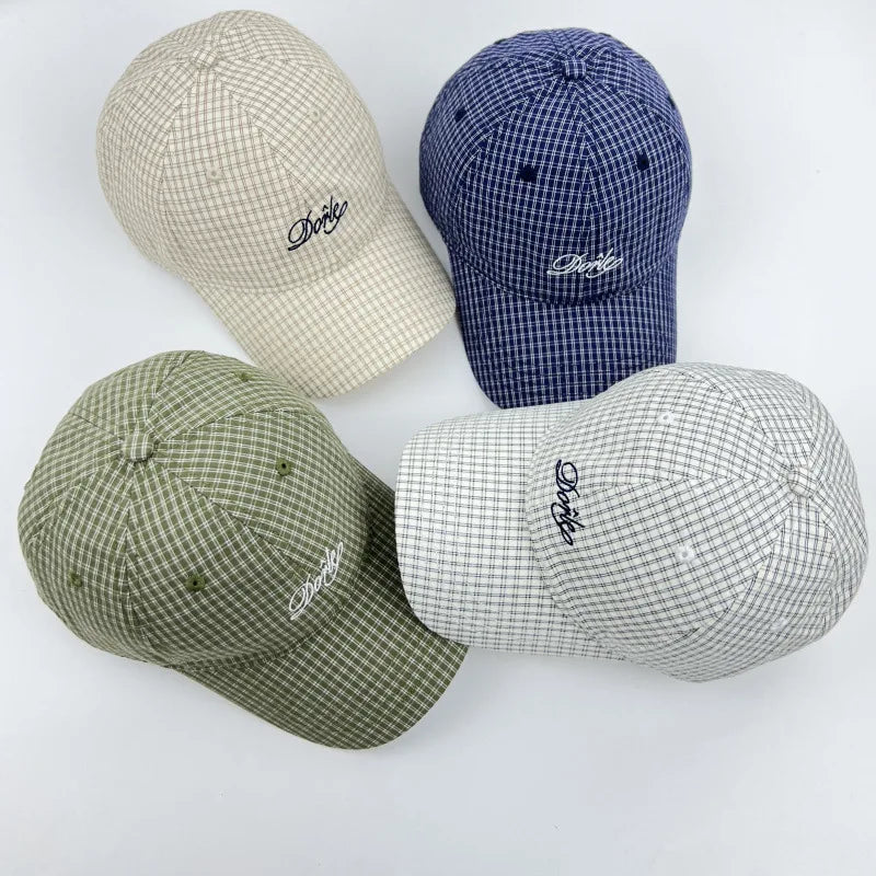 Korean Style Plaid Letter Embroidered Baseball Cap