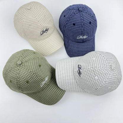 Korean Style Plaid Letter Embroidered Baseball Cap