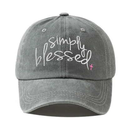 Simply Blessed Wide Brimmed Sunshade, Water Washed Embroidered English Letter Baseball Hat