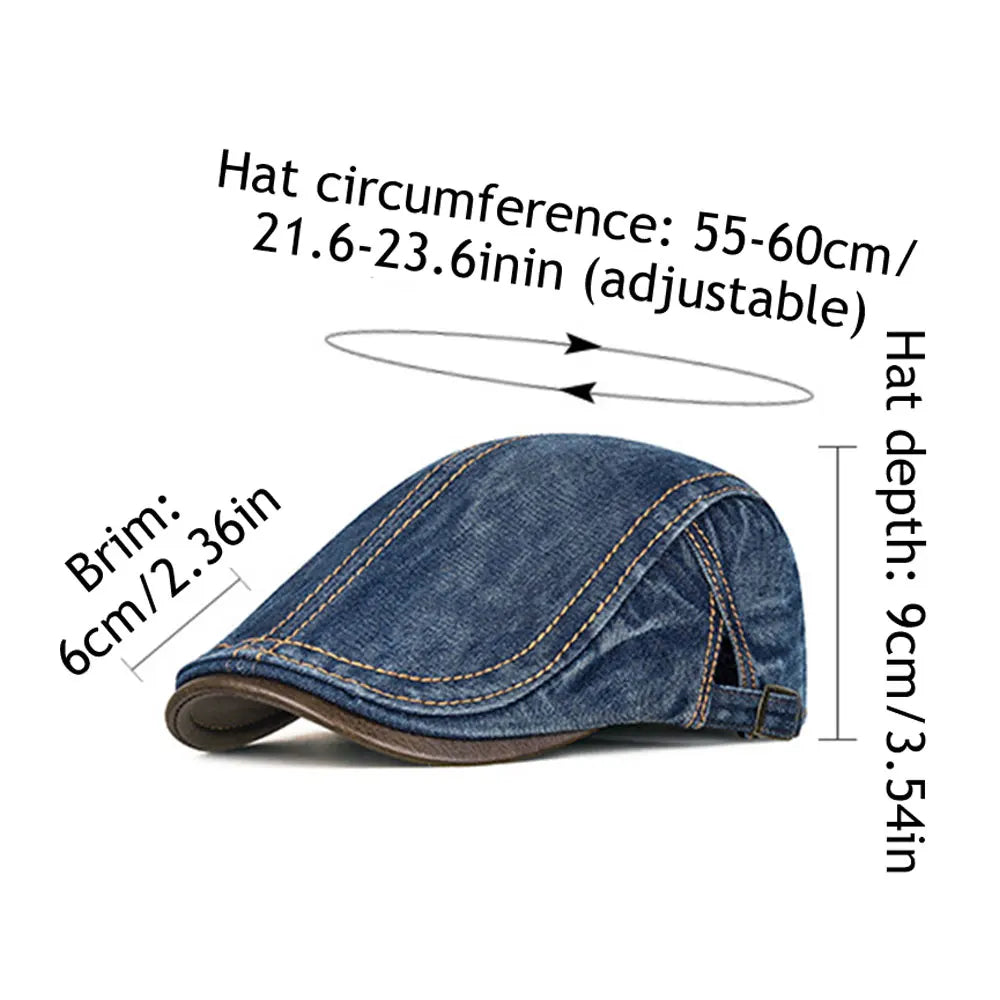 Vintage Washed Denim Gatsby Cap Ivy Flat Forwards Hat