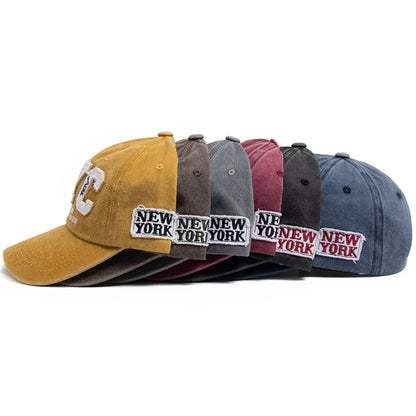 New Vintage Big Letter NYC Baseball Cap Men Cotton Washed Spring Autumn