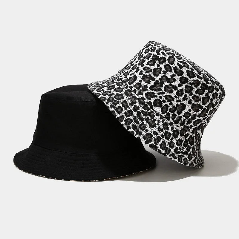 Reversible Bucket Hats Unisex Leopard Print Fisherman Hat