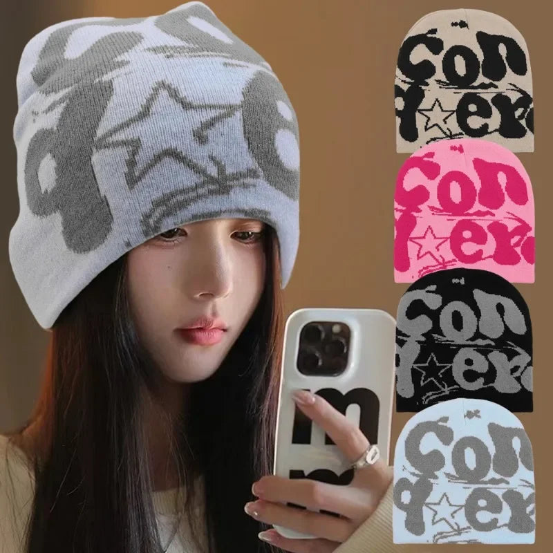 Knitting Beanie Hat For Women Y2K Punk Letter Hat