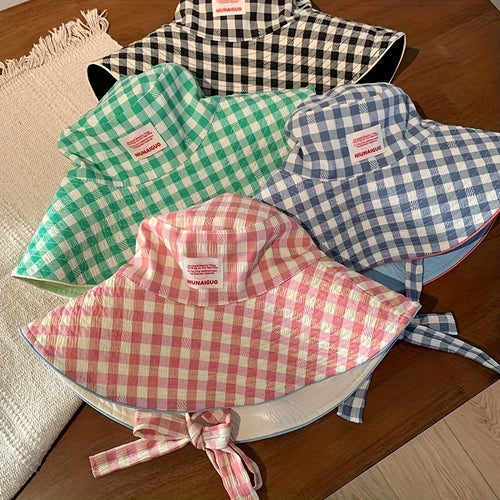 Plaid Fisherman Hat Trendy Seaside Beach Sunshade Hat