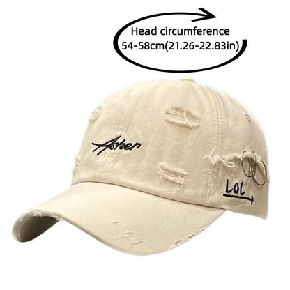 Casual Unisex Baseball Cap Broken Hole Iron Ring Peaked Cap
