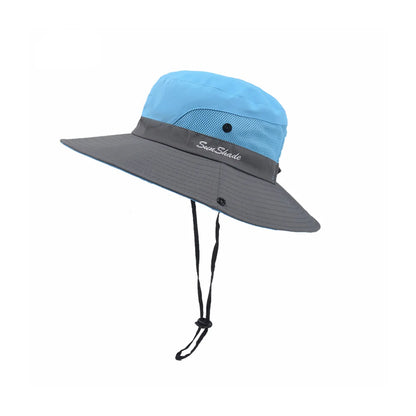 Women Ponytail Fisherman Hat Waterproof Sun Cap