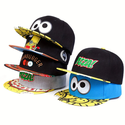 Cartoon Big Eyes Cookie Bite Blue Snapback Hat Adults Outdoor Travel