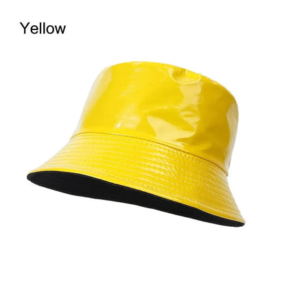 Faux Leather Bucket Hat Women Reversible PU Leather Sun Hat