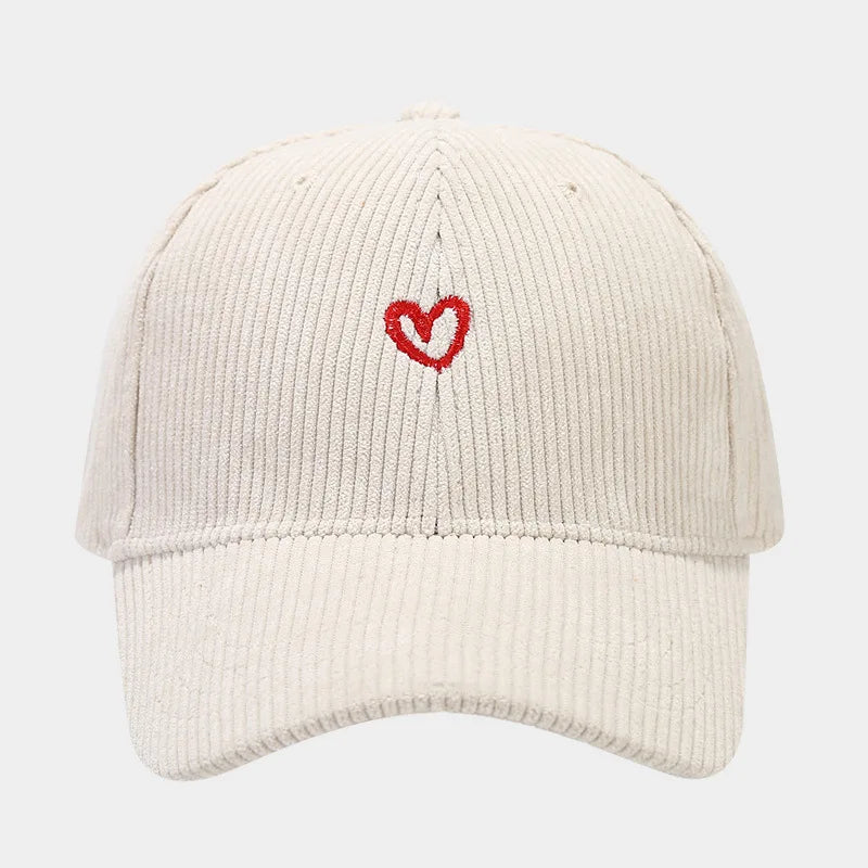 Little Love Embroidered Corduroy Baseball Cap Spring and Autumn Women's