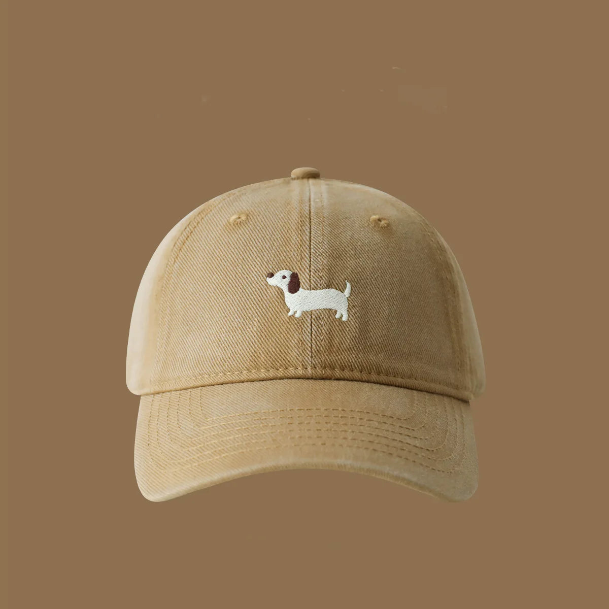 Embroidered Dachshund Washed Cotton Baseball Cap Fashion Women men