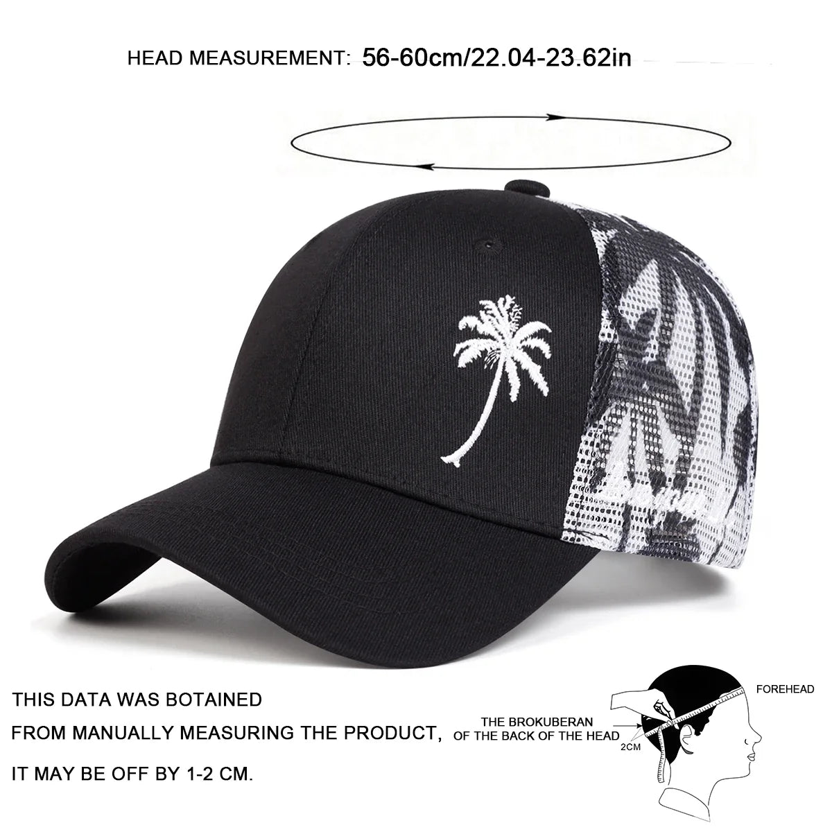 Unisex Coconut Tree Embroidery Baseball Net Caps Spring and Summer