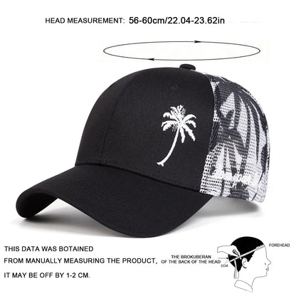 Unisex Coconut Tree Embroidery Baseball Net Caps Spring and Summer