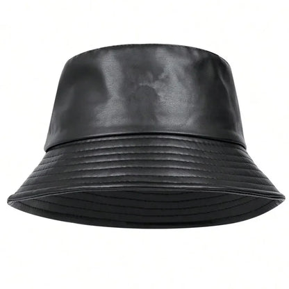 Unisex Solid Color Personality Pu Leather Bucket Hats Fishermen Caps Outdoor