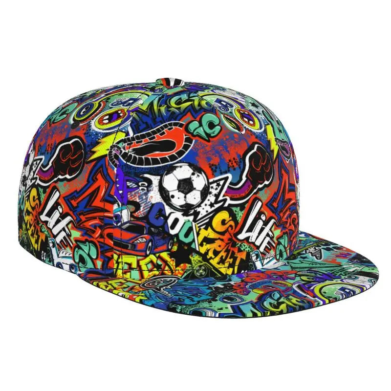 Hip Hop Street Graffiti Snapback Hat Flat Bill Hat Sports Street Graffiti Adjustable Flat Brim Sun Cap