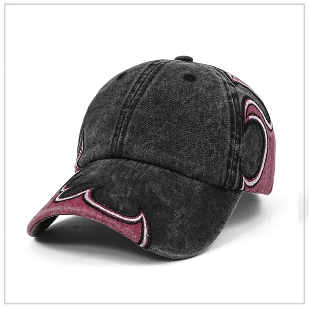 Fashion Washed Cotton Flame Embroidery Dad Hat