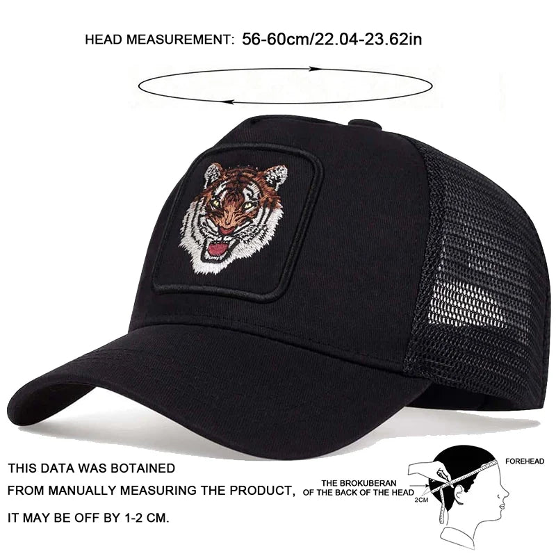 Unisex Tiger Embroidery Baseball Net Caps