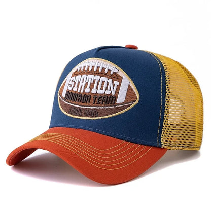 Unisex Rugby Pattern Mesh Trucker Hat Summer Breathable Baseball Cap
