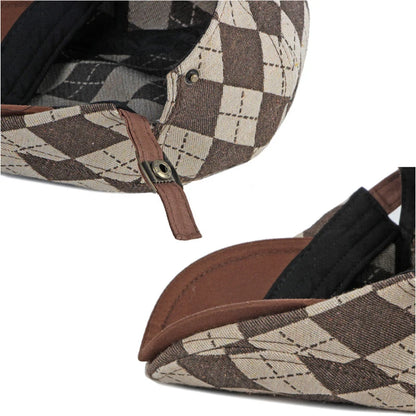 Spring Fall Men's Beret Hat Retro Plaid Herringbone Cap Forward Flat Peaked Cap