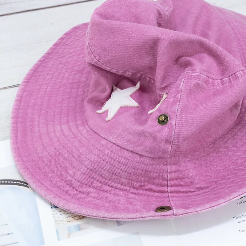 Unisex Washed Cotton Western Bucket Hats Men Women