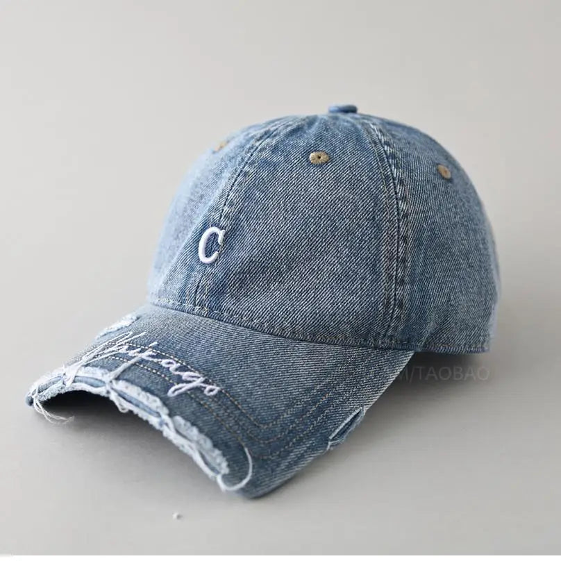 Washed Denim Baseball Cap Unisex Chicago