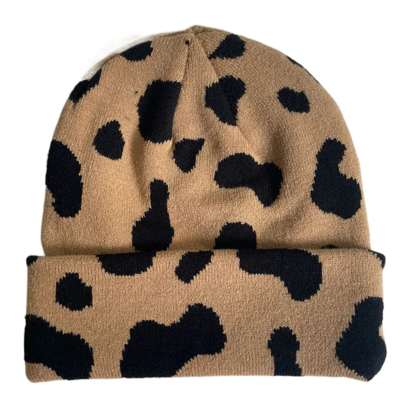 Winter Leopard Knitted Hats For Women Men Outdoor