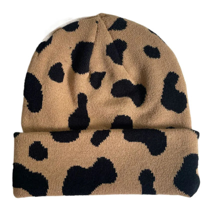 Winter Leopard Knitted Hats For Women Men Outdoor