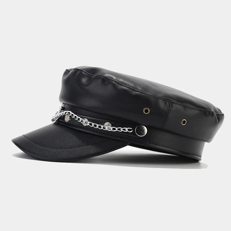 Fashion PU Leather Beret Vintage England Flat