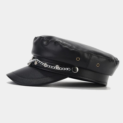 Fashion PU Leather Beret Vintage England Flat