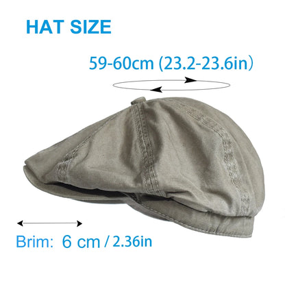 Washed Cotton Newsboy Cap Peaky Octagonal Hat