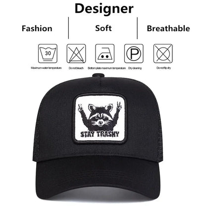 Unisex Stay Trashy Raccoon Embroidery Baseball Net Caps Spring Summer