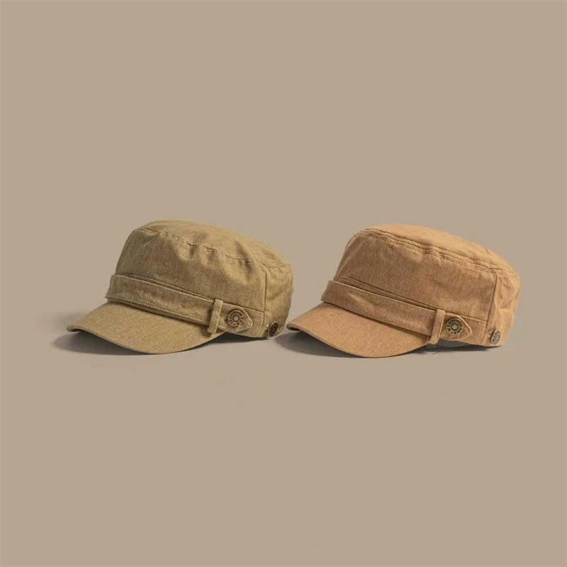 Unisex Solid Color Flat Top Military Cap Adjustable Outdoor