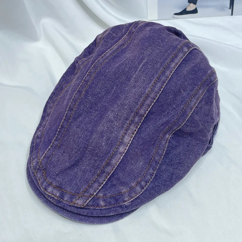 High-Quality Dream Purple Washed Denim Berets