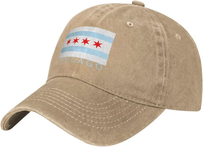 Chicago City Flag Baseball Cap Cotton Sun Protection Adjustable Adult Casual Trucker Hat