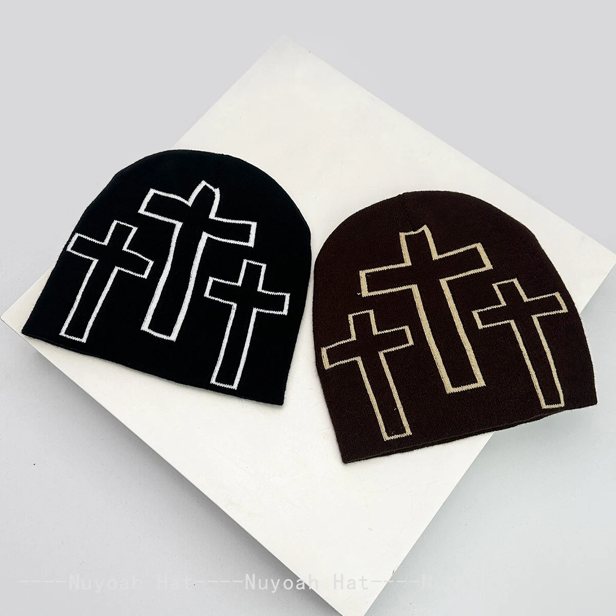 New Men Women Color Block Jacquard Cross Star Knitted Hats