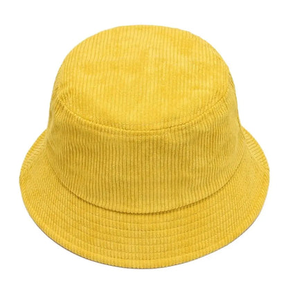 Women Winter Bucket Hat Corduroy Faux Fur Warm Fisherman Cap