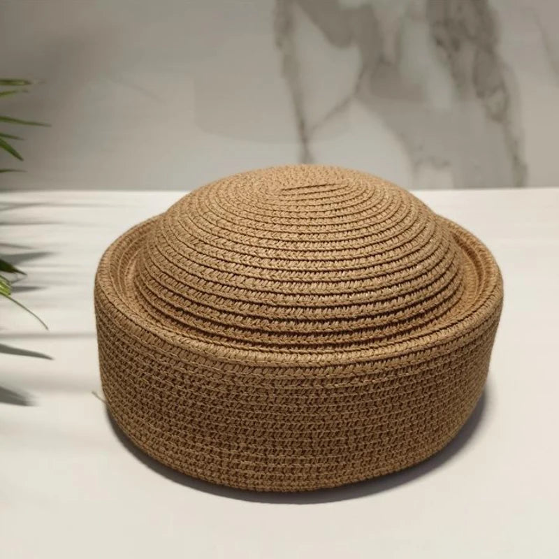 Straw Pillbox Hat Summer Beret Sun Hat