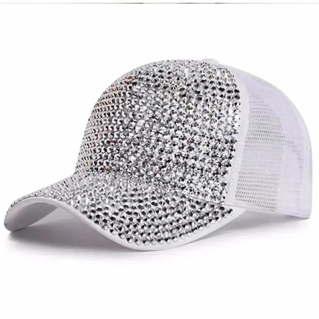 Baseball Cap Women Full Rhinestone Beads Mesh Cap